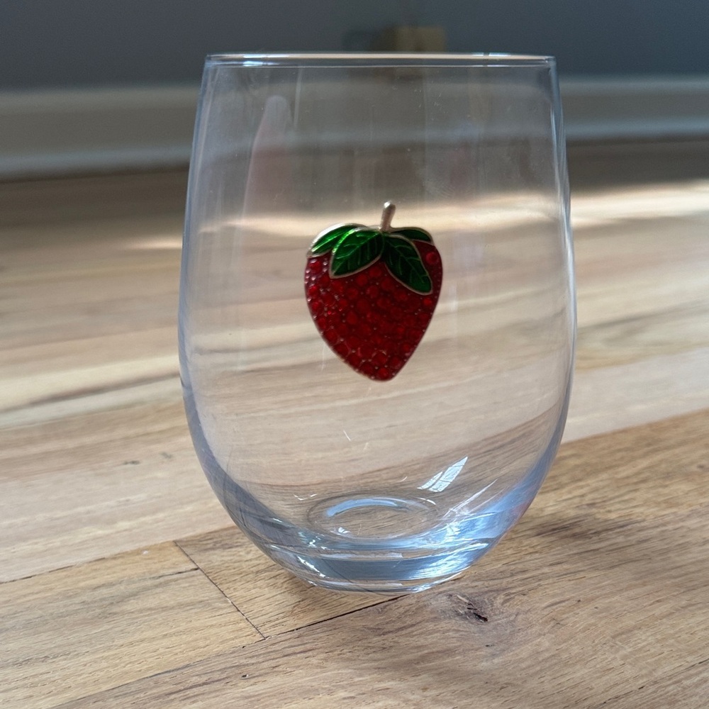 Strawberry Emblem Stemless Wine Glass - Red & Green
